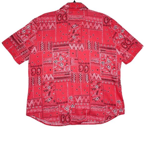 Tapestry Red Bandana Patchwork Button-Up Shirt –Large- Western Y2K Cowboy Core - Picture 2 of 3